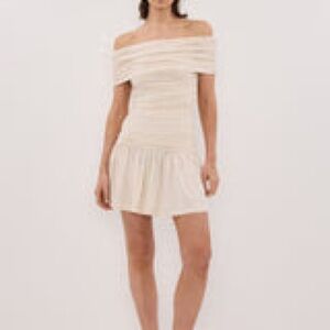 DISSH Off-Shoulder Cream Mini Dress